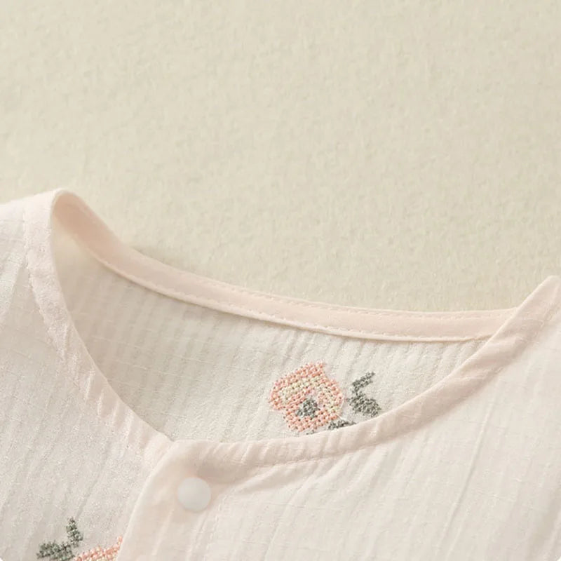 -ベビーロンパース 半袖フリルスリーブボディスーツ ナチュラルフラワープリント ピンク【mh0005769】 - mamahalo shop - 半袖ロンパース -  べビー服 - 子供服 - 男の子 - 女の子