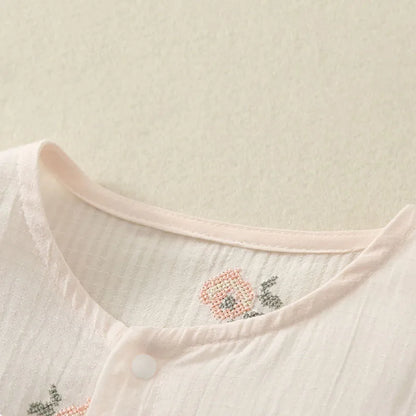 -ベビーロンパース 半袖フリルスリーブボディスーツ ナチュラルフラワープリント ピンク【mh0005769】 - mamahalo shop - 半袖ロンパース -  べビー服 - 子供服 - 男の子 - 女の子