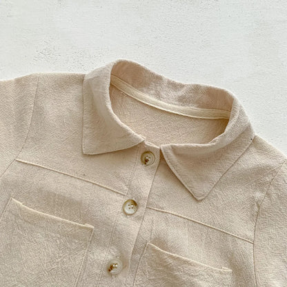 -ベビー シンプル 半袖 シャツ ジャンプスーツ ベージュ グリーン ボーイズ - mamahalo shop - 半袖ジャンプスーツ -  べビー服 - 子供服 - 男の子 - 女の子