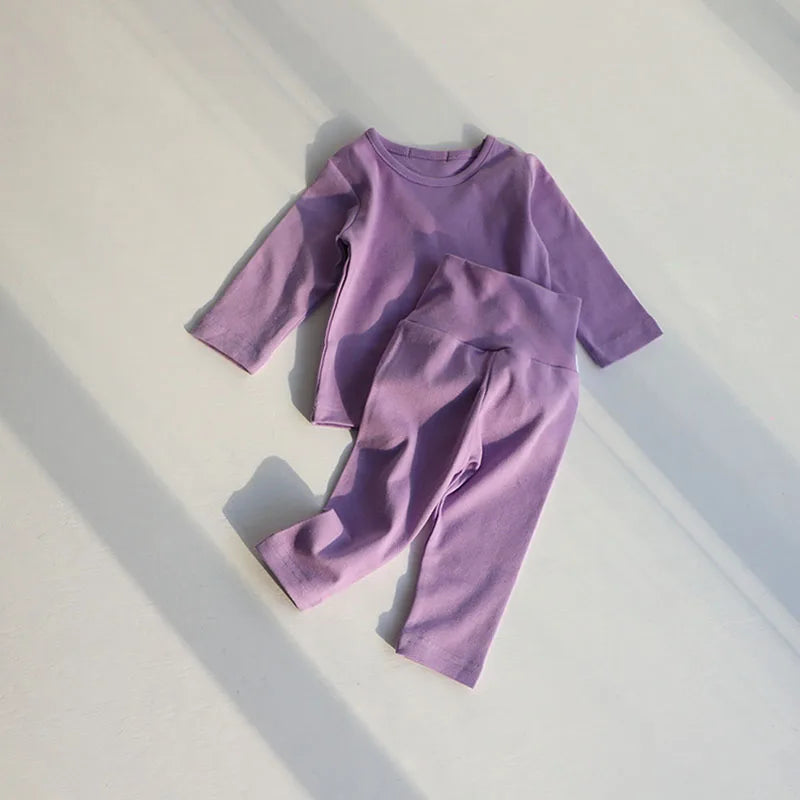 -☺︎ ベビーセットアップ 2点セット 長袖Tシャツ+ハイウェストパンツ シンプルベーシック パジャマ 4カラー - mamahalo shop - 長袖セットアップ -  べビー服 - 子供服 - 男の子 - 女の子