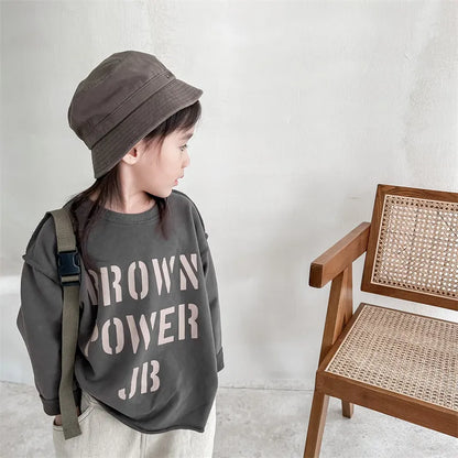 -キッズ レターロゴ スウェット ルーズ プルオーバー 長袖 Tシャツ トップス - mamahalo shop - 長袖Tシャツ -  べビー服 - 子供服 - 男の子 - 女の子