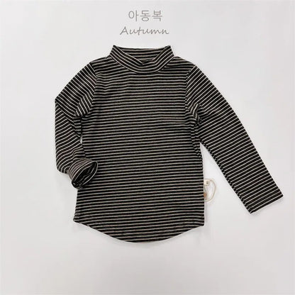 -キッズ ハイネックTシャツ ボーダー シンプルベーシック インナー 4カラー ユニセックス 男の子 女の子 子供服 - mamahalo shop - 長袖Tシャツ -  べビー服 - 子供服 - 男の子 - 女の子