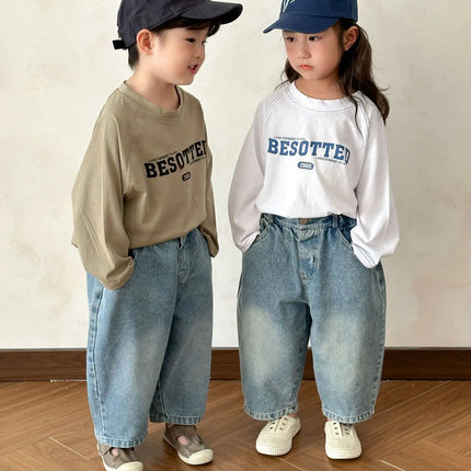 キッズパンツ シンプルルーズロングデニムパンツ - mamahalo shop - デニムパンツ -  べビー服 - 子供服 - 男の子 - 女の子