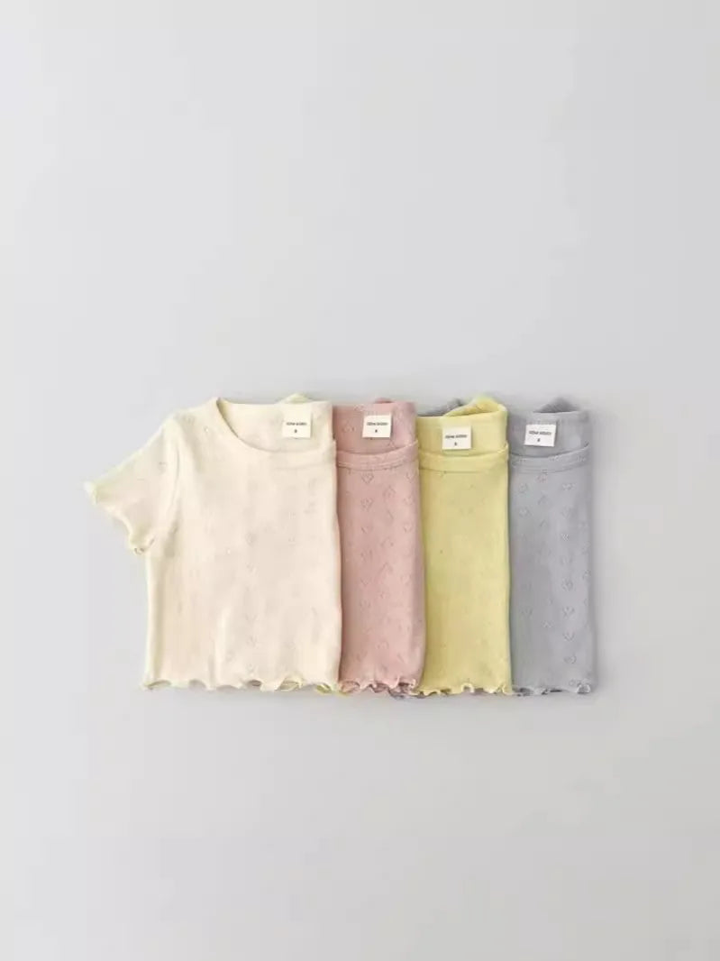 -ベビートップス ハートレースニット 半袖Tシャツ パステル 4カラー - mamahalo shop - 半袖Tシャツ -  べビー服 - 子供服 - 男の子 - 女の子