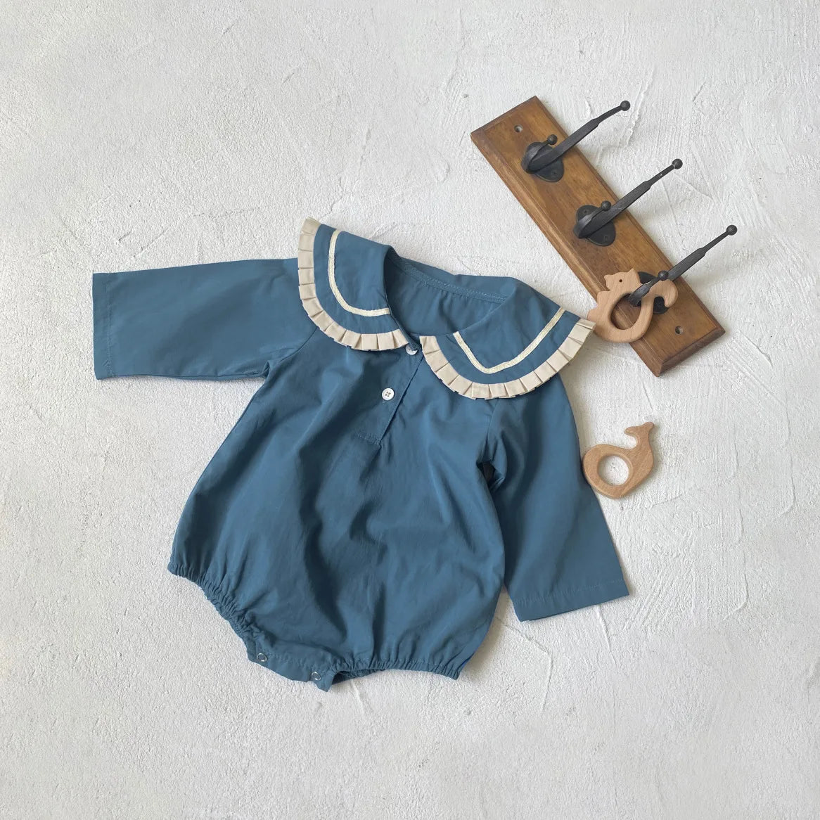 -ベビーロンパース マリンスタイルネイビーセーラーカラー長袖ボディスーツ 2カラー - mamahalo shop - 長袖ロンパース -  べビー服 - 子供服 - 男の子 - 女の子