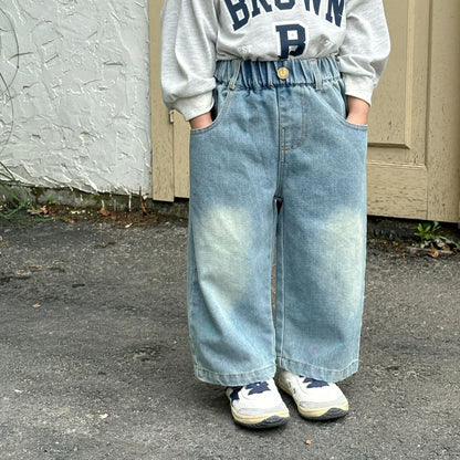 -キッズパンツ ソフトデニムルーズワイドパンツ ジーンズ 2カラー【mh0006693】 - mamahalo shop - デニムパンツ -  べビー服 - 子供服 - 男の子 - 女の子