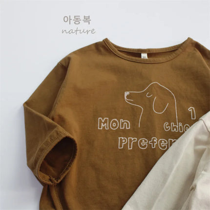 キッズトップス 犬ドッグロゴプリント長袖Tシャツ - mamahalo shop - 長袖Tシャツ -  べビー服 - 子供服 - 男の子 - 女の子