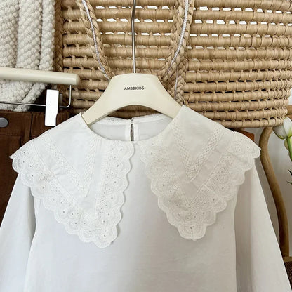 -キッズトップス ビッグフリル襟長袖ブラウス ホワイト【mh0007336】 - mamahalo shop - 長袖シャツ・ブラウス -  べビー服 - 子供服 - 男の子 - 女の子