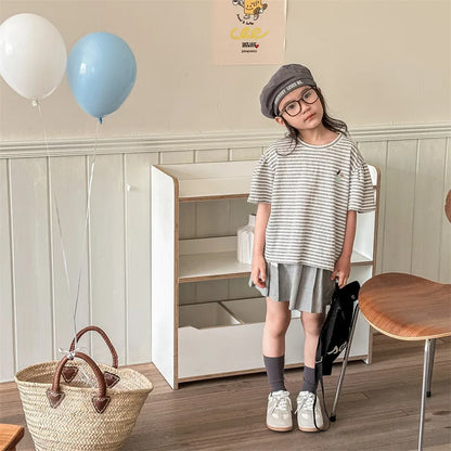 -キッズトップス 半袖ボーダーTシャツ ワンポイントプリント 2カラー【mh0005446】 - mamahalo shop - 半袖Tシャツ -  べビー服 - 子供服 - 男の子 - 女の子