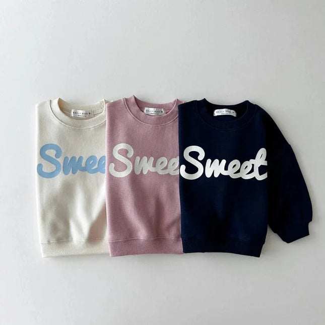 キッズトップス Sweetレターロゴプリント長袖スウェットシャツ 3カラー - mamahalo shop - トレーナー・フーディ -  べビー服 - 子供服 - 男の子 - 女の子