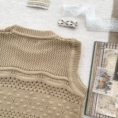 -ベビー キッズ レース ニット フリル ベスト セーター トップス - mamahalo shop - ベスト -  べビー服 - 子供服 - 男の子 - 女の子