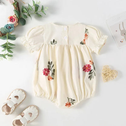 -ベビーセットアップ 2点セット/ロンパース 半袖パフスリーブボディスーツ/フリルショルダーキャミソールチュニック+ブルマパンツ - mamahalo shop - 半袖ロンパース -  べビー服 - 子供服 - 男の子 - 女の子