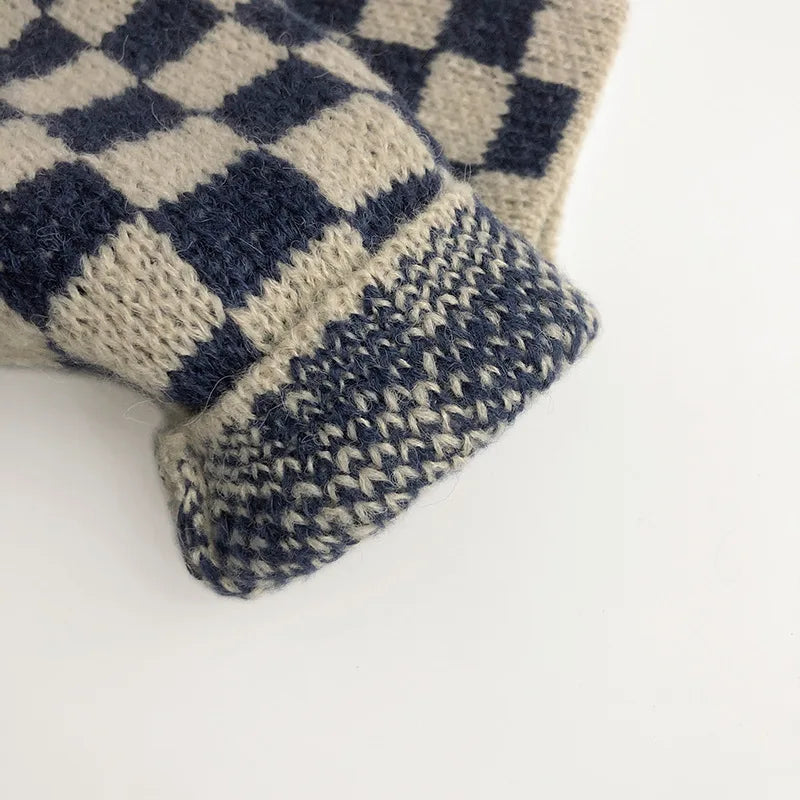 -キッズセットアップ 2点セット ニットカーディガン ハーフパンツ チェッカーチェック - mamahalo shop - 長袖セットアップ -  べビー服 - 子供服 - 男の子 - 女の子