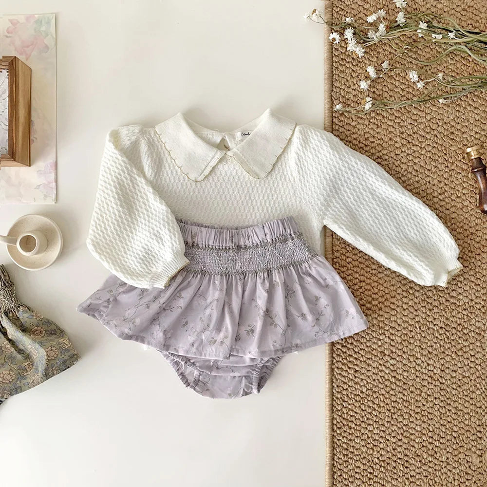 -ベビーパンツ フリルスカートブルマパンツ フラワー花柄プリント 2カラー - mamahalo shop - ブルマパンツ -  べビー服 - 子供服 - 男の子 - 女の子