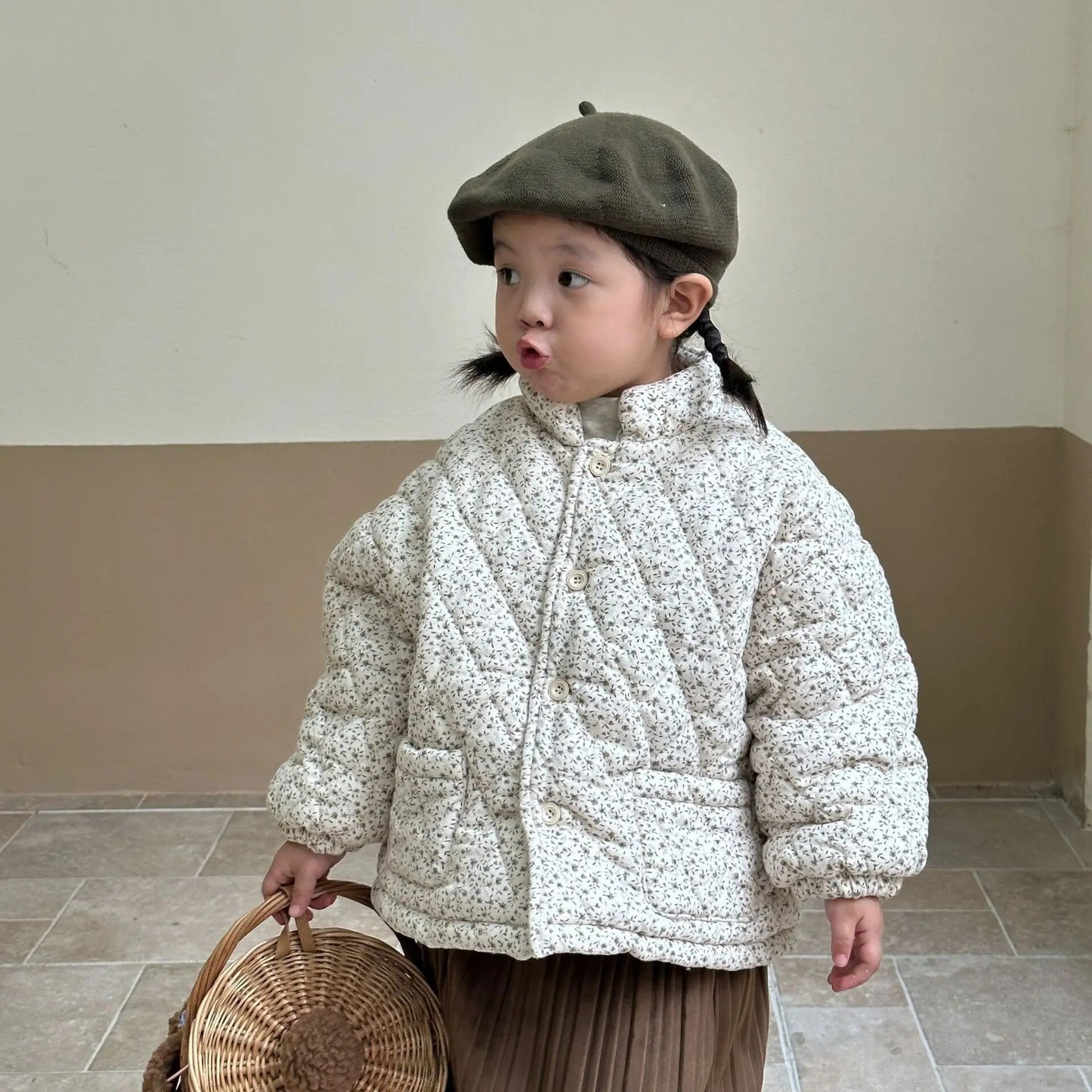 -キッズアウター キルティングジャケット コート フラワー 小花柄プリント ガールズ 女の子 子供服【mh0003173】 - mamahalo shop - ショートコート・ジャケット・ジャンパー -  べビー服 - 子供服 - 男の子 - 女の子