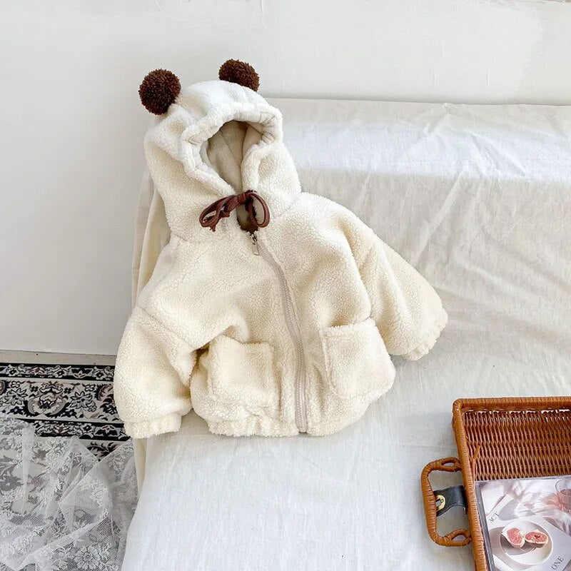 -キッズアウター 耳付きフーディジャケット フリースコート くま耳フード ブラウン ベージュ 2カラー ボーイズ 男の子 子供服 - mamahalo shop - ショートコート・ジャケット・ジャンパー -  べビー服 - 子供服 - 男の子 - 女の子