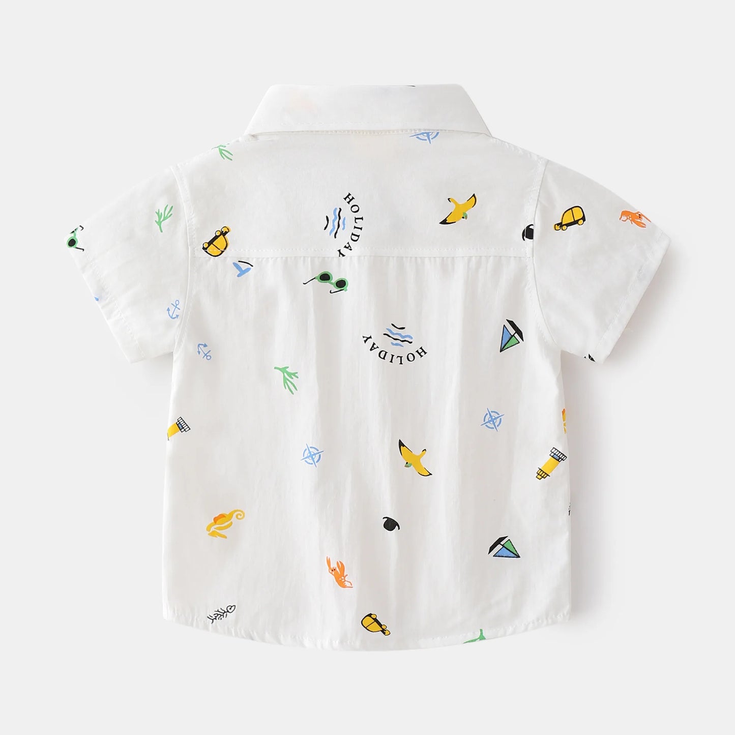 -キッズトップス 半袖シャツ サマープリント柄 ブルー/ホワイト/2カラー - mamahalo shop - 半袖シャツ・ブラウス -  べビー服 - 子供服 - 男の子 - 女の子
