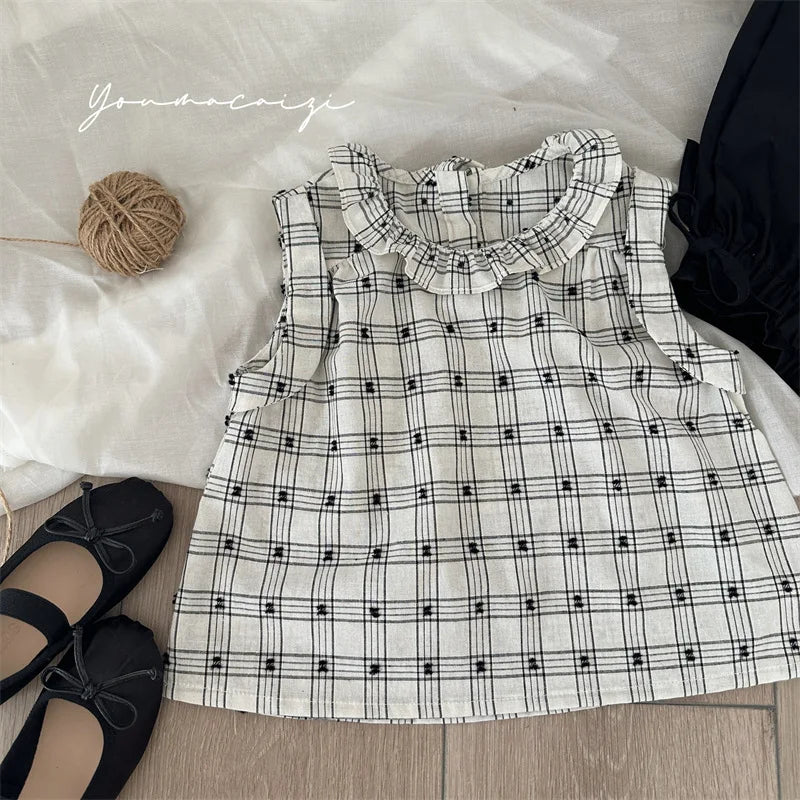 -キッズトップス フリル襟 ノースリーブブラウス チェック - mamahalo shop - タンクトップ・キャミソール・ノースリーブトップス -  べビー服 - 子供服 - 男の子 - 女の子