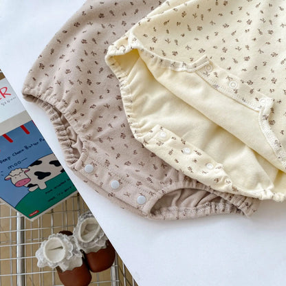 -ベビーロンパース レースフリルサークル襟小花柄プリント長袖ボディスーツ 2カラー【mh0006785】 - mamahalo shop - 長袖ロンパース -  べビー服 - 子供服 - 男の子 - 女の子