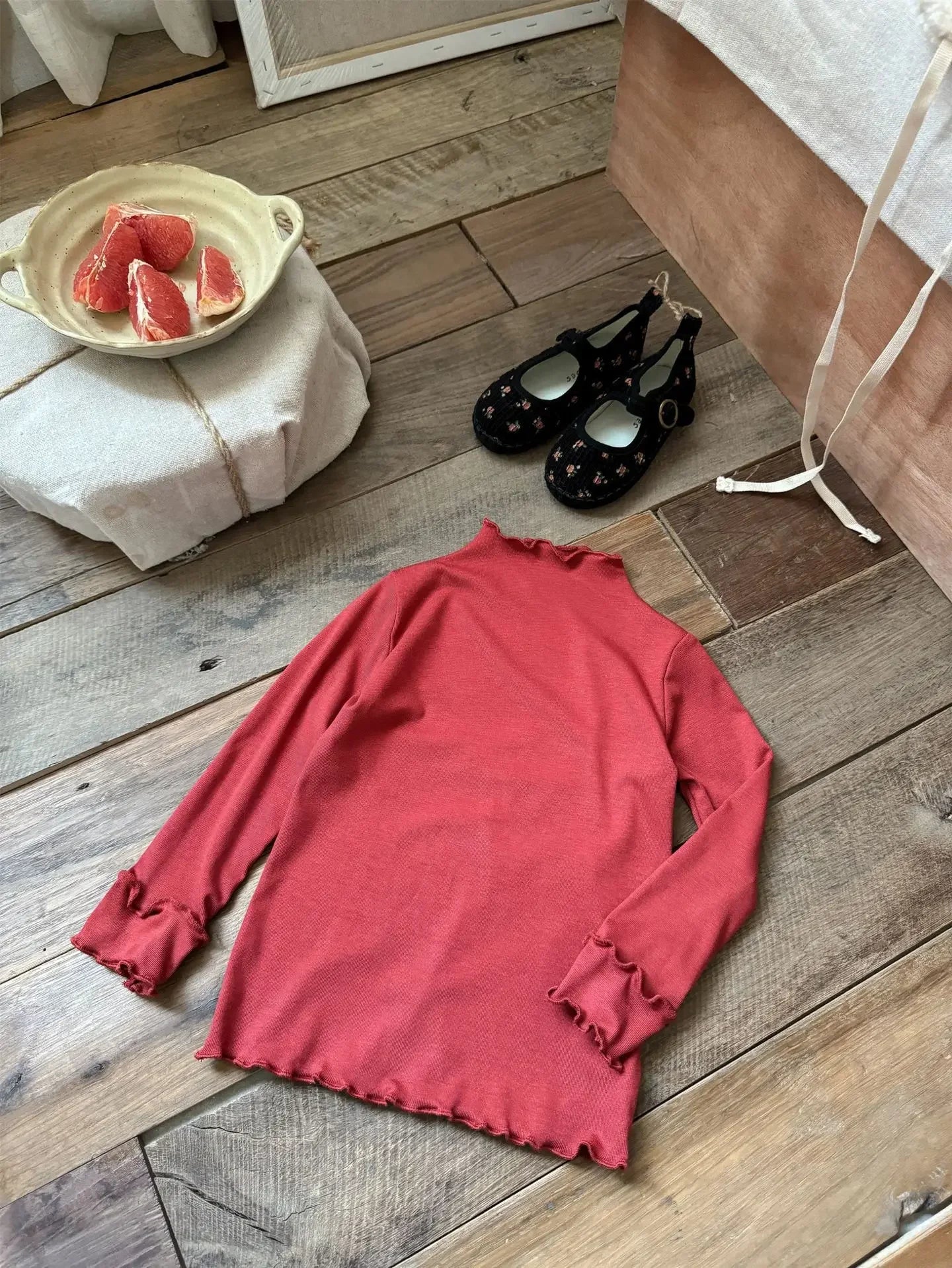 -キッズトップス フリルネックシンプルベーシック長袖Tシャツ 8カラー【mh0007276】 - mamahalo shop - 長袖Tシャツ -  べビー服 - 子供服 - 男の子 - 女の子