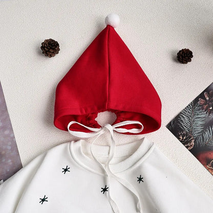 -ベビー長袖ロンパース とんがり帽子セット クリスマス コスチューム 裏フリース もみの木 クリスマスツリープリント ホワイト ユニセックス 男の子 女の子 子供服 - mamahalo shop - 長袖ロンパース -  べビー服 - 子供服 - 男の子 - 女の子