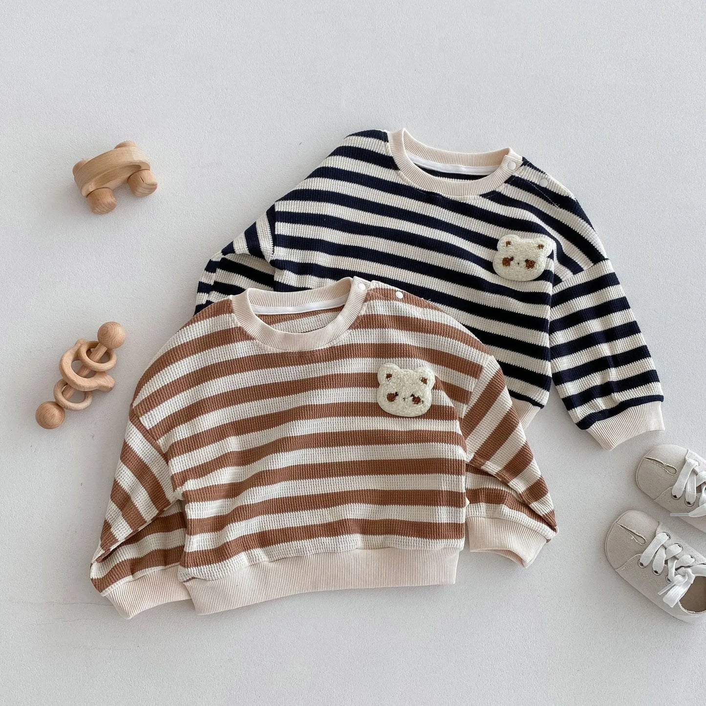 -ベビーキッズトップス ボーダー 長袖Tシャツ スウェットシャツ 2カラー【mh0006464】 - mamahalo shop - 長袖Tシャツ -  べビー服 - 子供服 - 男の子 - 女の子