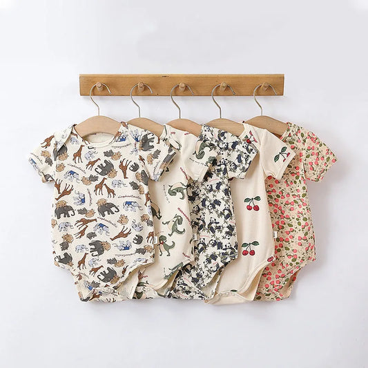 -ベビーロンパース 半袖ボディスーツ チェリーダイナソープリント柄【mh0004862】 - mamahalo shop - 半袖ロンパース -  べビー服 - 子供服 - 男の子 - 女の子