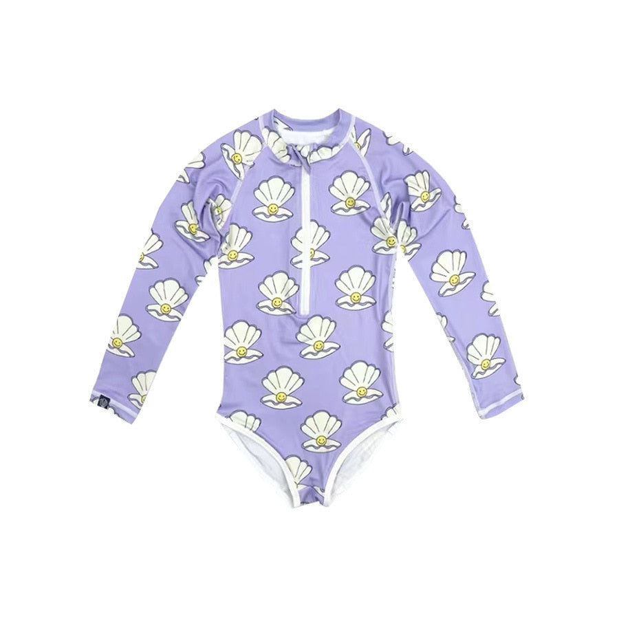 -キッズ 水着 長袖 つなぎ ラッシュガード ワンピース ガールズ ボーイズ レオパード アイスクリーム 太陽 サン スイムウェア 15スタイル - mamahalo shop - ベビー用水着 -  べビー服 - 子供服 - 男の子 - 女の子