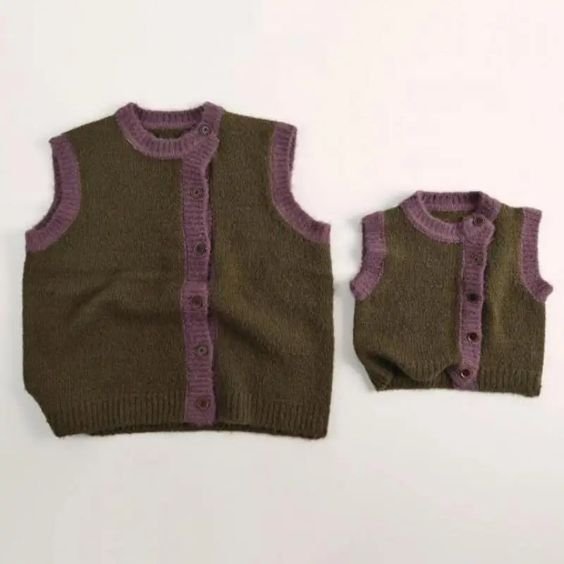 -キッズベスト ニットバイピングアシメフロントボタンベスト - mamahalo shop - ベスト -  べビー服 - 子供服 - 男の子 - 女の子