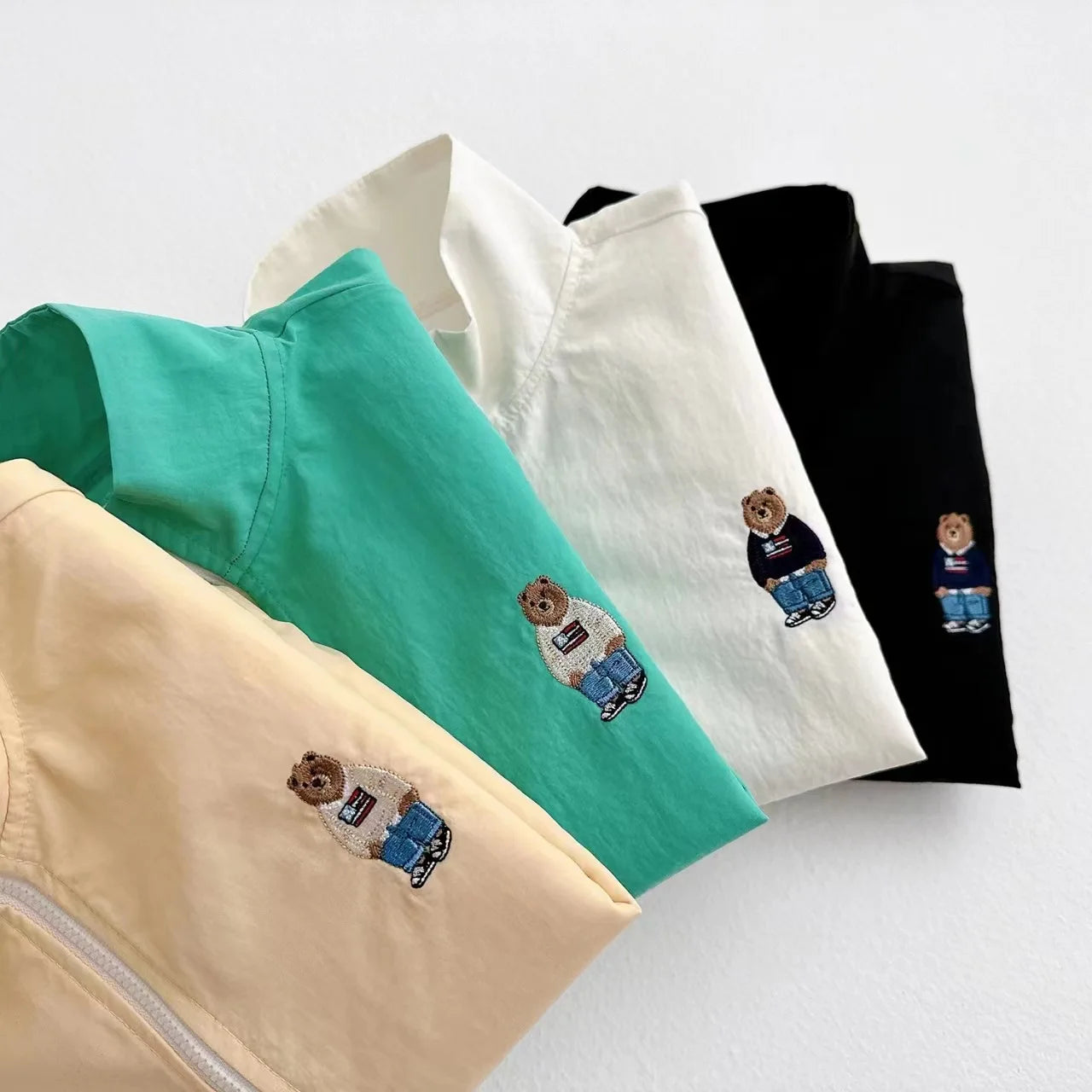 -ベビーアウター ウィンドブレーカー ジャンパー ジッパージャケット ベアくまワンポイント 日除け クーラー対策 4カラー - mamahalo shop - ショートコート・ジャケット・ジャンパー -  べビー服 - 子供服 - 男の子 - 女の子