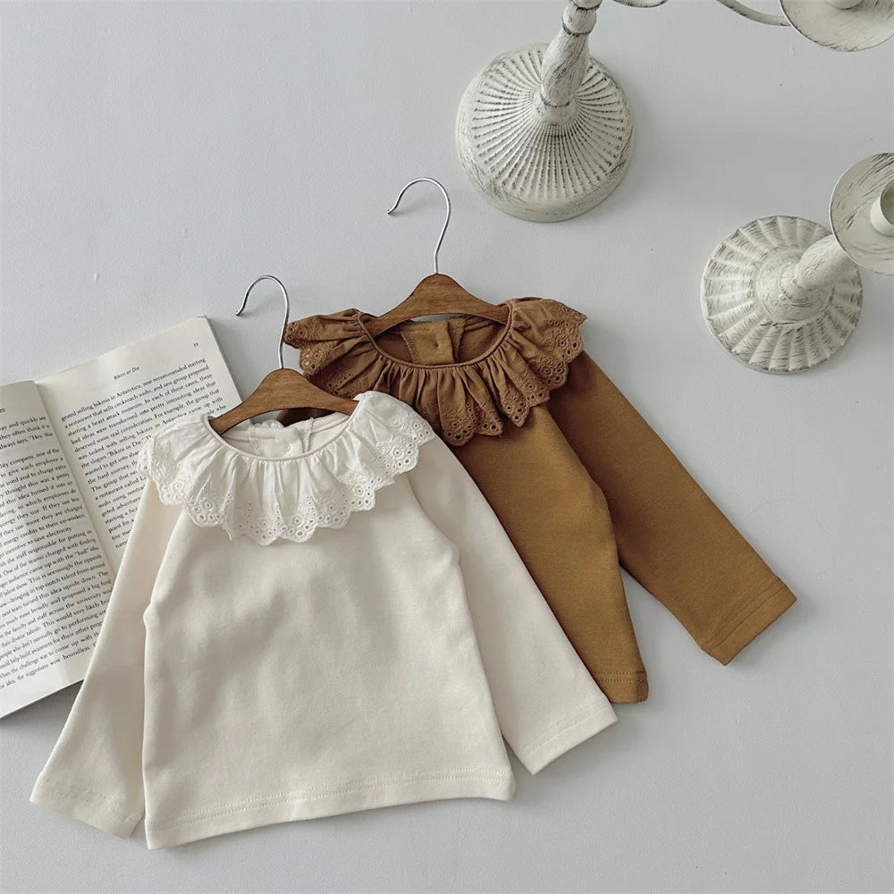 -ベビートップス 長袖Tシャツ フリルレース襟 2カラー【mh0006390】 - mamahalo shop - 長袖Tシャツ -  べビー服 - 子供服 - 男の子 - 女の子