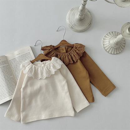 -ベビートップス 長袖Tシャツ フリルレース襟 2カラー【mh0006390】 - mamahalo shop - 長袖Tシャツ -  べビー服 - 子供服 - 男の子 - 女の子