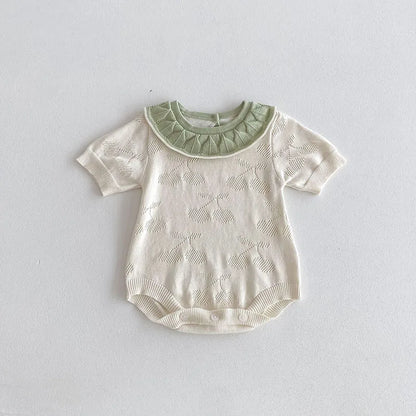 -ベビーロンパース ニット 半袖ボディスーツ フリル襟 チェリー 2カラー【mh0006550】 - mamahalo shop - 半袖ロンパース -  べビー服 - 子供服 - 男の子 - 女の子