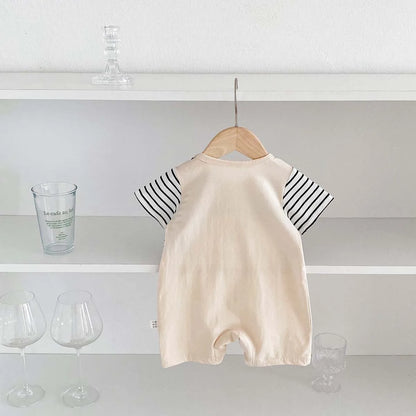 -ベビーロンパース 半袖ドッキングジャンプスーツ くまベア ボーダー【mh0006194】 - mamahalo shop - 半袖ロンパース -  べビー服 - 子供服 - 男の子 - 女の子