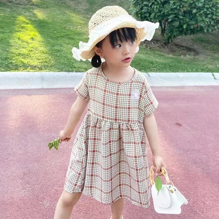 ☺︎ キッズワンピース レトロチェック 半袖ワンピース 3カラー - mamahalo shop - 半袖ワンピース -  べビー服 - 子供服 - 男の子 - 女の子