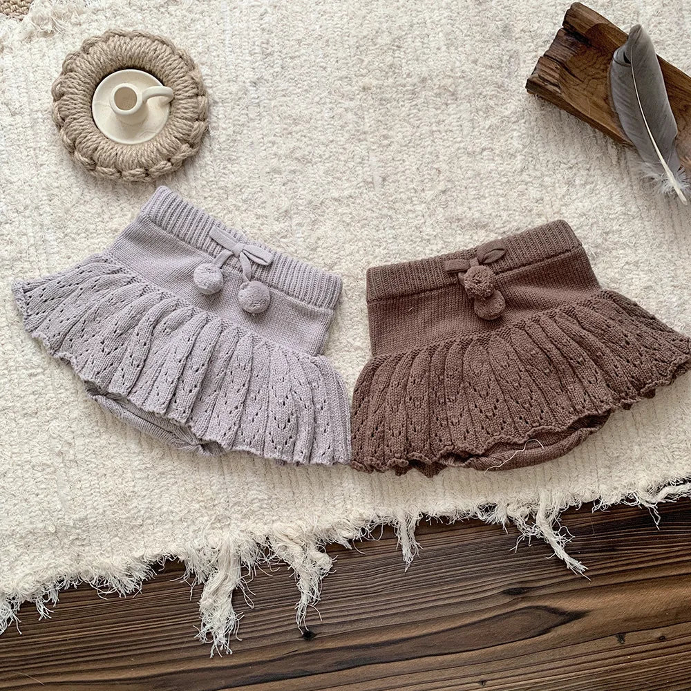 -ベビーキッズ ぽんぽん付きニットスカートブルマパンツ 2カラー - mamahalo shop - ブルマパンツ -  べビー服 - 子供服 - 男の子 - 女の子