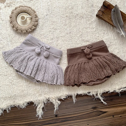 -ベビーキッズ ぽんぽん付きニットスカートブルマパンツ 2カラー - mamahalo shop - ブルマパンツ -  べビー服 - 子供服 - 男の子 - 女の子