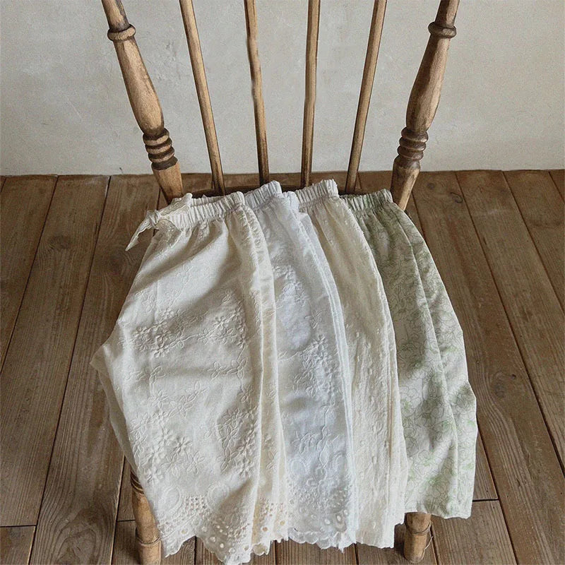 -ベビーパンツ レース刺繍 ロングパンツ リボン サマーパンツ - mamahalo shop - ロングパンツ・スウェットパンツ -  べビー服 - 子供服 - 男の子 - 女の子