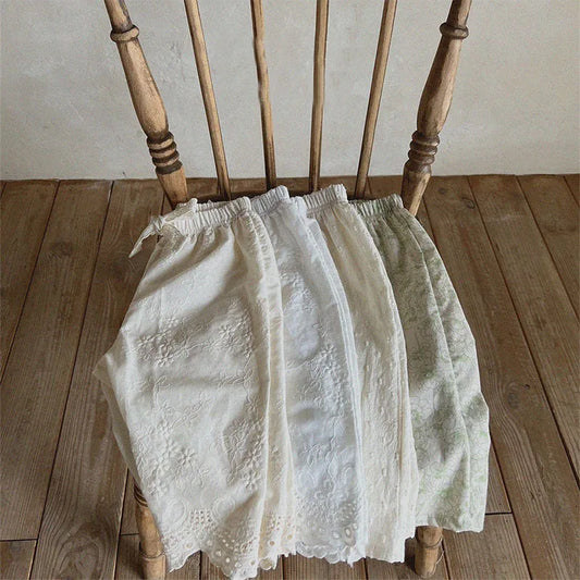 -ベビーパンツ レース刺繍 ロングパンツ リボン サマーパンツ - mamahalo shop - ロングパンツ・スウェットパンツ -  べビー服 - 子供服 - 男の子 - 女の子