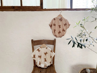 -ベビーロンパース 半袖ルーズボディスーツ ベアくまプリント 2カラー【mh0006067】 - mamahalo shop - 半袖ロンパース -  べビー服 - 子供服 - 男の子 - 女の子