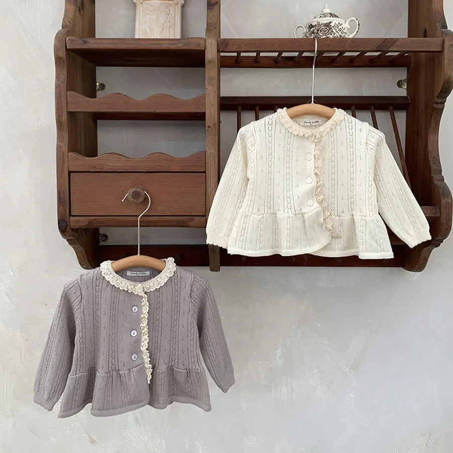 -ベビーキッズカーディガン レースニット ペプラム ニットジャケット ベージュ/グレー/2カラー【mh0004274】 - mamahalo shop - カーディガン・パーカー -  べビー服 - 子供服 - 男の子 - 女の子
