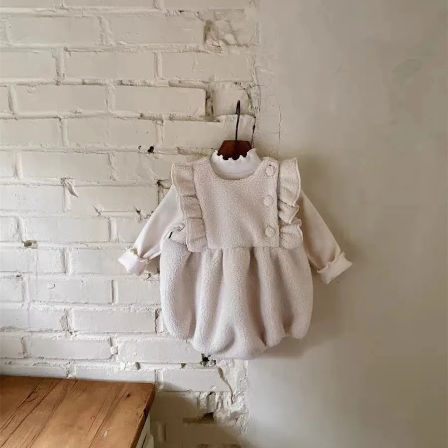 -ベビーロンパース ノースリーブロンパース フリース フリルショルダー 2カラー - mamahalo shop - ノースリーブロンパース -  べビー服 - 子供服 - 男の子 - 女の子