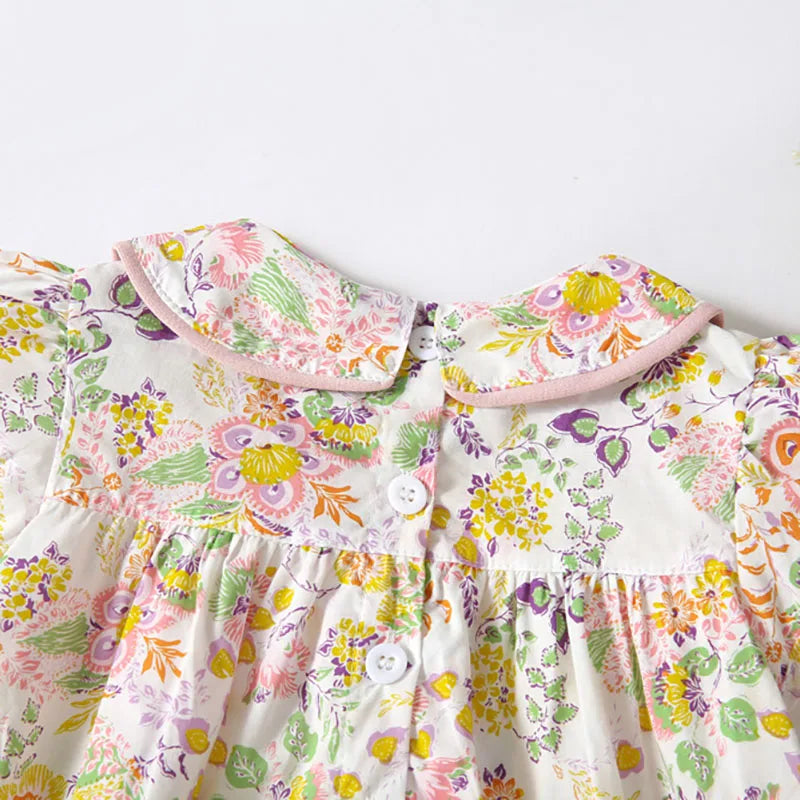 -ベビーセットアップ 2点セット 丸襟 半袖チュニックブラウス+フリルブルマパンツ フラワー花柄プリント【mh0005499】 - mamahalo shop - 半袖セットアップ -  べビー服 - 子供服 - 男の子 - 女の子