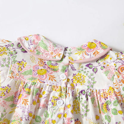 -ベビーセットアップ 2点セット 丸襟 半袖チュニックブラウス+フリルブルマパンツ フラワー花柄プリント【mh0005499】 - mamahalo shop - 半袖セットアップ -  べビー服 - 子供服 - 男の子 - 女の子