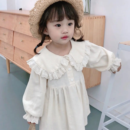 キッズワンピース レースフリルビッグ襟長袖ワンピース 2カラー - mamahalo shop - 長袖ワンピース -  べビー服 - 子供服 - 男の子 - 女の子