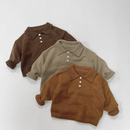 -キッズ長袖ポロシャツ ニットセーター 襟付きTシャツ トップス 3カラー ボーイズ 男の子 子供服 - mamahalo shop - ニット・セーター -  べビー服 - 子供服 - 男の子 - 女の子