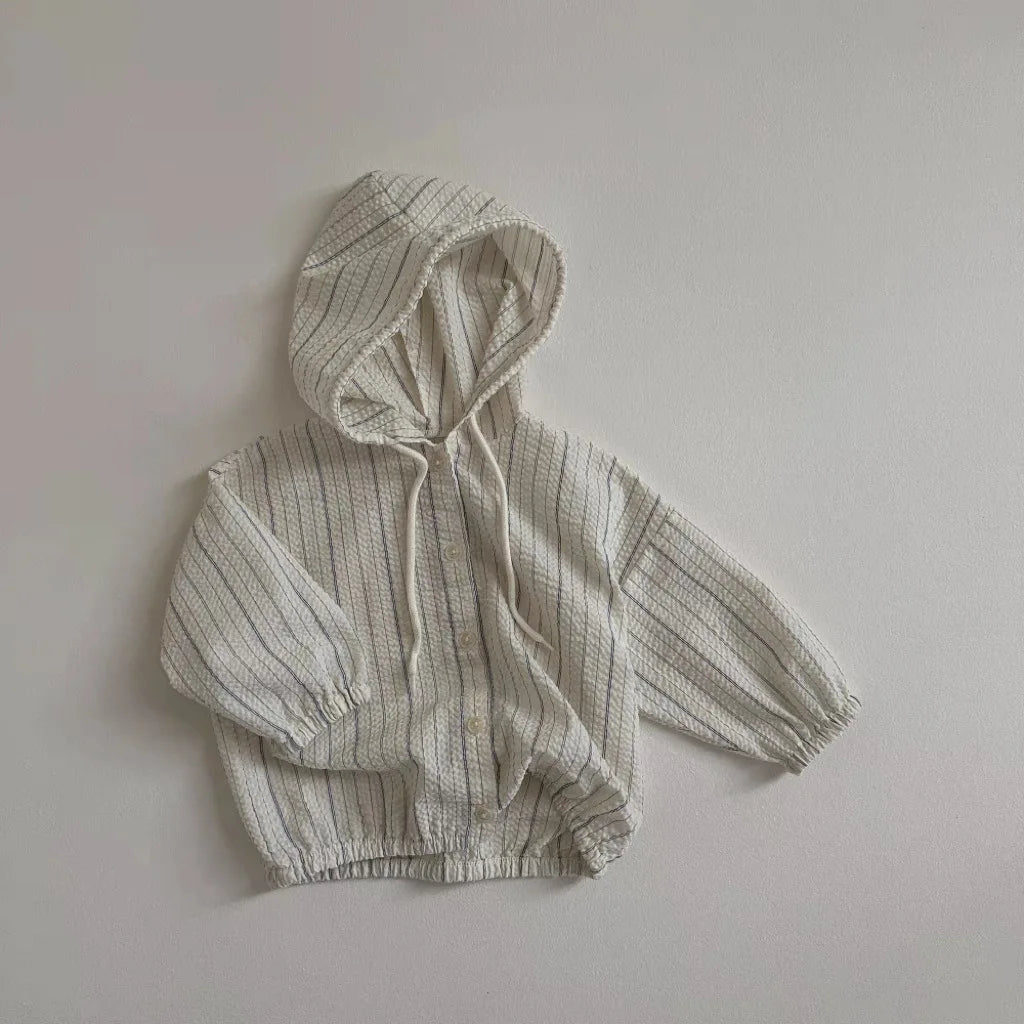 -ベビーアウター フーディパーカー サマージャケット 薄手 日除け クーラー対策 ストライプ 2カラー - mamahalo shop - ベビー用アウター -  べビー服 - 子供服 - 男の子 - 女の子