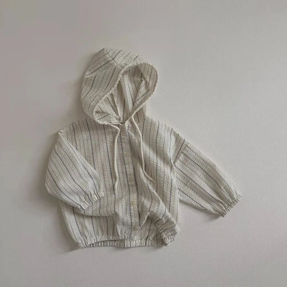 -ベビーアウター フーディパーカー サマージャケット 薄手 日除け クーラー対策 ストライプ 2カラー - mamahalo shop - ベビー用アウター -  べビー服 - 子供服 - 男の子 - 女の子