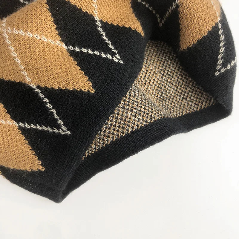 -キッズベスト ハーフパンツ アーガイルチェック ニットベスト ニットパンツ - mamahalo shop - ノースリーブセットアップ -  べビー服 - 子供服 - 男の子 - 女の子