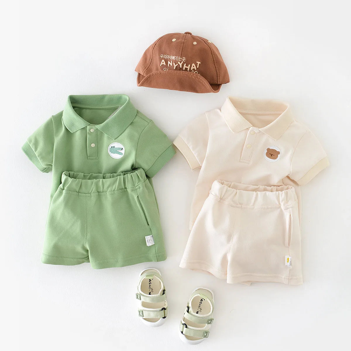 -ベビーセットアップ 2点セット 半袖ポロシャツ+ショートパンツ 2カラー - mamahalo shop - 半袖セットアップ -  べビー服 - 子供服 - 男の子 - 女の子